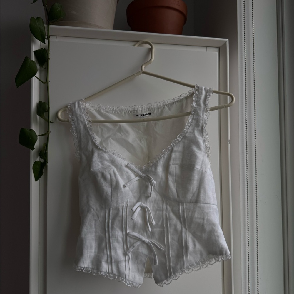 Reformation White Lace-Edged Bustier Top